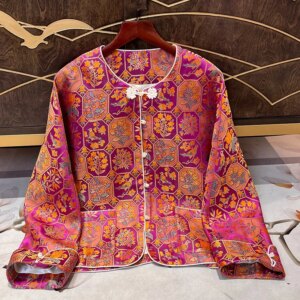 High Quality Spring New Coat Song brocade Jacquard Fabric Single breasted New Year Fashion Women’s Jacket S-XL