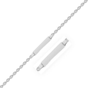 14k White Gold Figaro Chain Fancy ‘s ID Bracelet