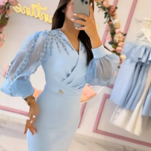 New Design Round Neck Prom Dresses Saudi Arabic Women Long Sleeves Green Crepe Satin Evening Gowns Formal Party Dresscustomized
