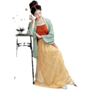 Xiangye Song Made Printed Gold Imitation Yellow Rising Single Garment Pleated Skirt Ink Famous Hall Summer Thin Hanfu