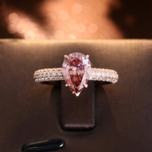 Provence fine jewelry 18K rose gold ring 1.8CT pear cut fancy pink lab diamond rings for women wedding engagement ring custom
