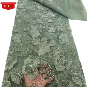 2025 Latest Austria Delicate Elegant Best Quality Soft Cotton Mesh Lace With Stones fabric For Party Evening Dress U_Ge2185
