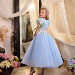 CustomizedLuxury Pink Girl Dress Appliques Princess Dubai Kids Wedding Kids Birthday Gift First Communion Gowns Party Elegant Ev