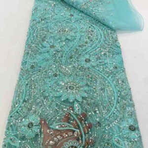 2025 France High-End Luxury Elegant Handmade Beaded Lace Fabric Nigerian With Sequins Mesh Lace Fabric For Wedding Dress Sewing