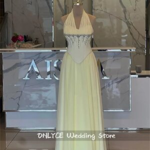 Yellow Halter Mermaid Prom Dresses 2025 Party Dress Crystals Beads Wedding Dance Party Dress Corset Gown Customized