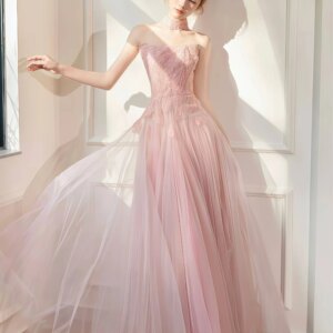 Sexy Pink Prom Dress Sweet A-Line Strapless Boat Neckline Open Back Sleeveless Host Formal Occasion Party Evening Dress
