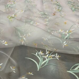 silk organza embroidery crisp fabric women’s dress with a top spring and summer pastoral style