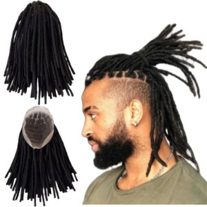 12 Inches Malaysian Virgin Human Hair Replacement #1 Color 150% Density Dreadlocks Toupee 8×10 Full Lace Units for Black Men