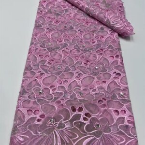 5 Yards Fabric Sale Luxury Organza Pink Lace Fabric Nigerian Wedding African Lace Fabric 2025 High Quality Stones Fabric Q210-1