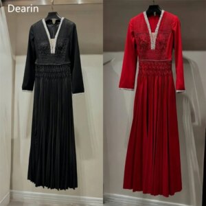 Customized Prom Gown Evening Formal Dress Dearin V-neck A-line Floor Length Skirts Draped Beading Bespoke Occasion Dresses Women