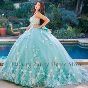 Exquisite 3D Flower Quinceanera Dresses Sweetheart Birthday Party Ball Gowns Customized Sleeveless Bow vestidos de 15 años