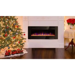 50 Inch Ultra-Thin Electric Fireplace, Multicolor Flame, Timer, Low Noise  Recessed and Wall Mounted Linear Fireplace Heater