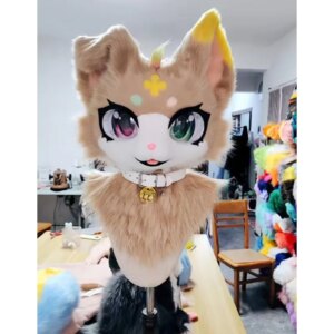 Brown Furuit Long-haired Cat and Fox Mascot Head Party Halloween Fur Role Play
