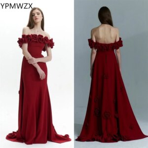 Customized Prom Gown Evening Formal Dress Party Occasion YPMWZX Off-the-shoulder A-line Floor Length Skirts Draped Applique 3D F