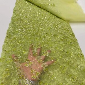 2025 New African French Nigerian High End Lace Fabric With Beads Sequins Mesh for Embroidery Wedding Party Bride Sewing Dress