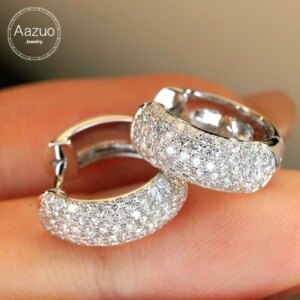 Aazuo 18K Solid White Gold Real Natrual Diamonds 0.85ct Fairy Round Hoop Earring Gifted For Women Advanced Wedding Party Au750