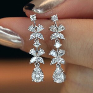 Aazuo Real Jewelry 18K White Gold Real Diamond 1.1ct Luxury Flower Drop Earring Gifted For Women Advanced Wedding Party Au750