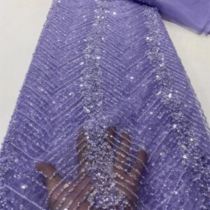 African Lace Fabric 2025 High Quality Nigerian Lace Beads Sequins French Net Fabric 5 Yards For Sewing Party Wedding FJ