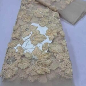 Luxury 3D Lace Fabric 2025 Beaded Embroidery Lace Evening Dresses For Women Tulle Sewing Sequins African Mesh Fabrics 5 Yards