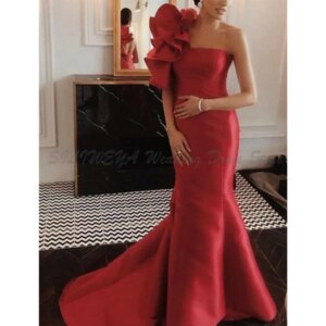 Classic One Shoulder Evening Dresses Women Sleeveless Mermaid Alliques Floor Length Backless Celebrity Female Gowns Simple