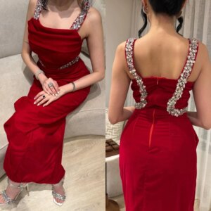 Customized Jiayigong Sparkle Prom Satin Beading Party A-line Spaghetti Strap Bespoke Occasion Gown Midi Dresses