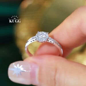 KUGG 100% 18K White Gold Rings Real Natural Diamond Engagement Ring Luxury Classic Design High Wedding Jewelry for Women