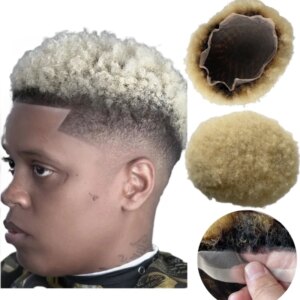 Two Tone Ombre Color T2/613 4mm Root Afro Malaysian Remy Human Hair Piece 8×10 Full Lace Toupee for Black Men