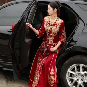 Yourqipao Luxury Chinese Xiuhe Clothing Wedding Toasting Dress Sets Ancient Bridal Gowns Women Engagement Wedding Dresses