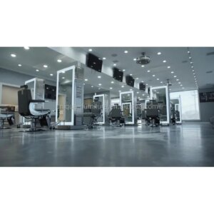 Cheap Barber Shop Furniture Modern Double Sided Salon Mirror Station Working Table Luxury Makeup Counter Mirror Cabinet for Sale