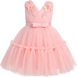 Custom Made Baby Kids V-Neck Sleeveless Tulle Tutu Princess Special Occasion Party Ball Gown Summer Spring Flower Girl Dresses