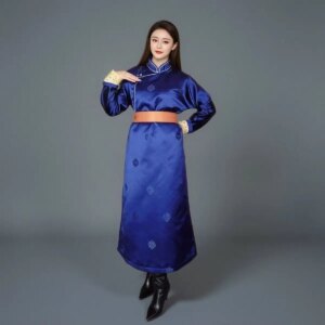 Ethnic Style Women’s Dress New Stand Collar Long Sleeve Cheongsam Pure Desire Ancient Full Set Mongolian Robe