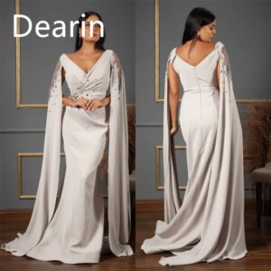 Customized Evening Dress Prom Gown Formal Women Dearin V-neck Column Floor Length Skirts Stole Bespoke Occasion Dresses Party Oc