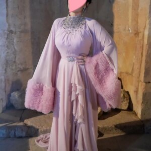 Fortunate Evening Elegant Vintage Sweet Pink Crystal Beads Mermaid Chiffon Ruffle Formal Occasion Prom Dress Evening Party Gowns