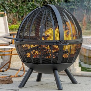 35 Inch Wood Burning Fire Pit with BBQ Grill, Heavy Duty Fire Pits Ball for Outside with Spark ScreenOutdoor firepit Yard