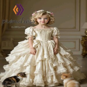 Princess Noble Flower Girls Dress With Ruffles Victorian Baroque Kids Wedding Dress 1860s Rococo First Holy Communion Customized