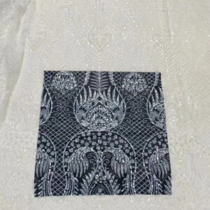 White French Luxury Handmade Wedding Beaded Fabric Sequins Crafts Lace For Wedding Dress Cloth Materials