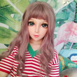 (Ying-6)Female Sweet Girl Resin Half Head Kigurumi BJD Eyes Crossdress Cosplay Japanese Anime Role Lolita Mask With Eyes And Wig