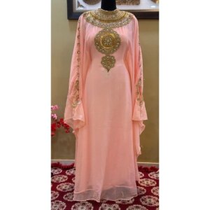 Peach A-line African Attire Bridesmaid Embroidery Kaftan Very Fancy