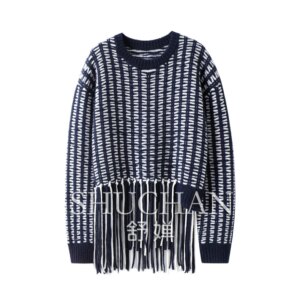 100% Pure Cashmere Sweater Women’s Jacquard Striped Modern TASSEL Pullover Pull Femme Tops Women New