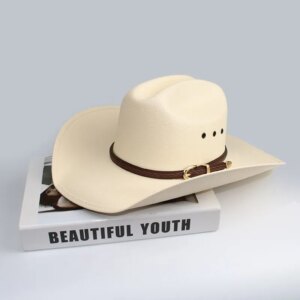 Vintage coffee braided belt hard set cowboy hat waterproof shade