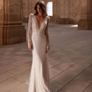 Classic Long Sleeve Wedding Dress 2025 Charming Deep V Neck Bridal Gown Formal Sequined A-line Floor-length Gown Customized