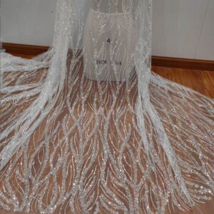Classic Silver Beaded Sequin Chain Women’s Wedding Dress Mesh Gown DIY Bridal Lace Fabric