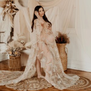 Don&Judy Tulle Maternity Dresses for Photo Shoot Sexy See Through V-Neck Dragonfly Embroidery Pregnancy Dress For Photography