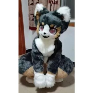 Fursuit Long haired Pikachy Dog Fox Mascot Costume Carnival Halloween Set Cosplay