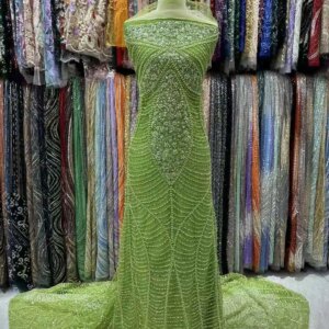 2025 New African French Nigerian High End Lace Fabric With Beads Sequins Mesh for Embroidery Wedding Party Bride Sewing Dress