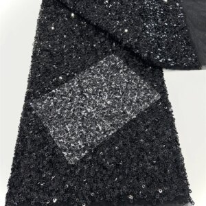 2025 Heavy Beads Sequins Lace 5 Yards Latest African Nigerian Tulle Lace Fabric High Quality Embroidered Lace French Laces Dress