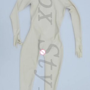 0.6 mm thickness Heavy latex rubber Catsuits with con-doms with anus-vagina mouth con-doms in white