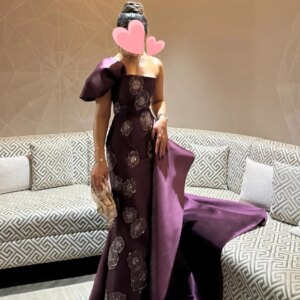 Oisslec Prom Dress Elegant Vintage Sweet Purple Flowers Applique Satin Customized Formal Occasion Prom Dress Evening Party Gowns