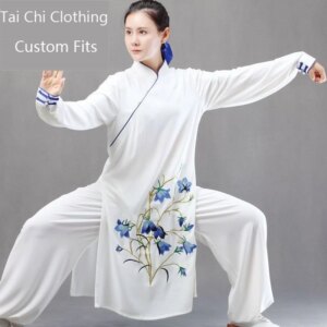 Double Silk Linen White Agave Tai Ji Suit Women’s New Side Opening High-End Long Exercise Clothing