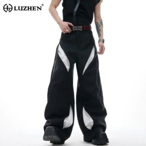 LUZHEN Personalized Original Streetwear Trendy Hollow Out Patchwork Design Loose Wide Leg Casual Pants Men 2025 Trousers JY1701